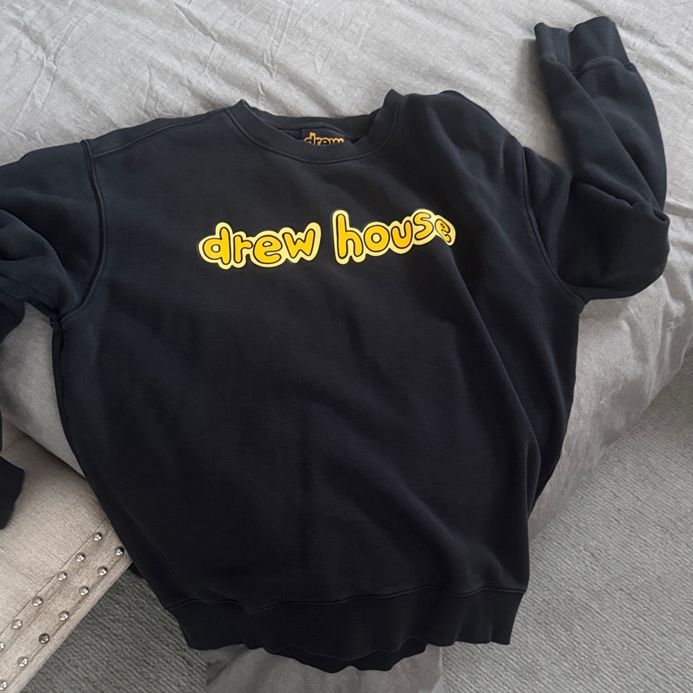 Drew House Black Crewneck Sweater with Yellow Logo